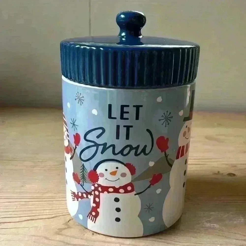 Christmas/Holiday Let It Snow Stoneware Canister Jar From SCM Home